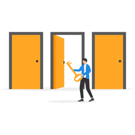 Businessman With Key Open Door Business Successfully Vector Illustration Illustration