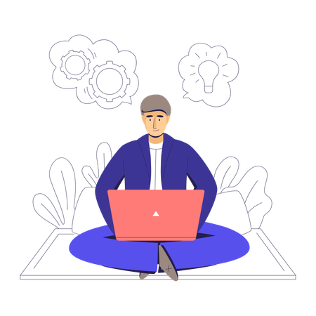 Businessman with laptop sitting on floor  Illustration