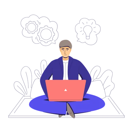 Businessman with laptop sitting on floor  Illustration