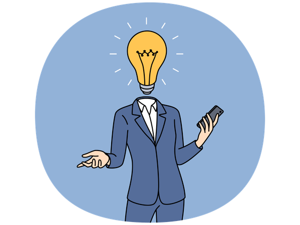 Businessman with light bulb instead of head came up with idea to develop business  Illustration