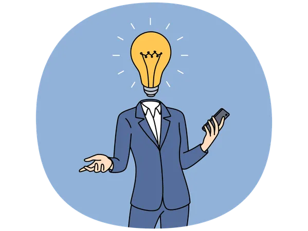 Businessman with light bulb instead of head came up with idea to develop business  Illustration