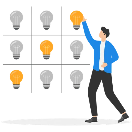 Businessman with light bulb on developing business and competition for success  Illustration