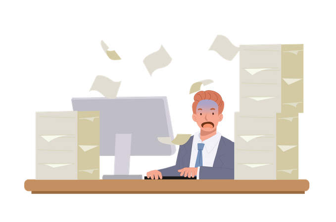 Businessman with loads of work  Illustration