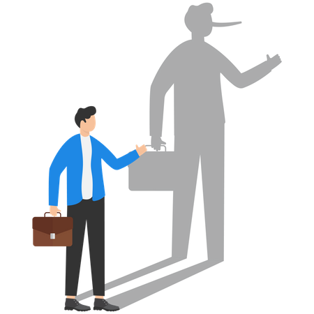 Businessman with long nose shadow on wall  Illustration