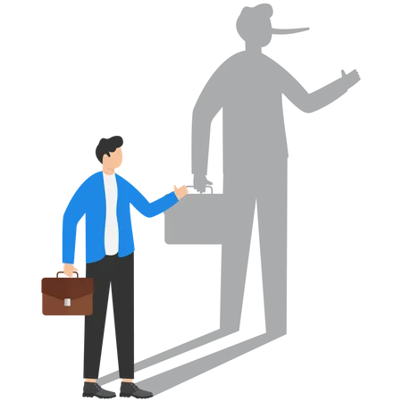Businessman with long nose shadow on wall  Illustration