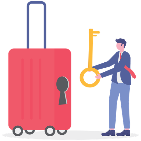 Businessman with luggage key  Illustration