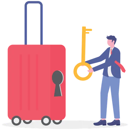 Businessman with luggage key  Illustration