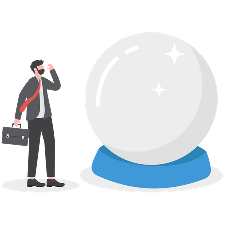 Businessman with magical power see forecasting on crystal magic ball  イラスト