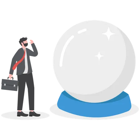 Businessman with magical power see forecasting on crystal magic ball  Illustration