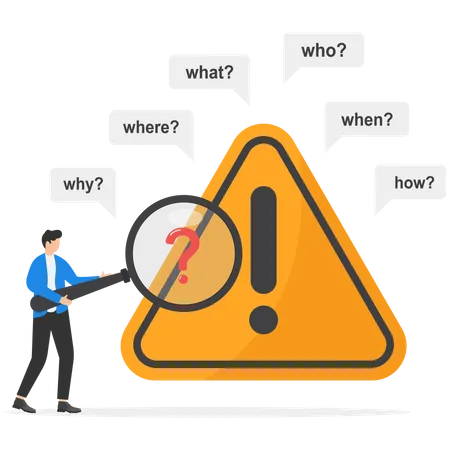 Problem Identification Root Cause Analysis And Solving Problem Businessman With Magnifier And Investigate Incident With Exclamation Mark Illustration