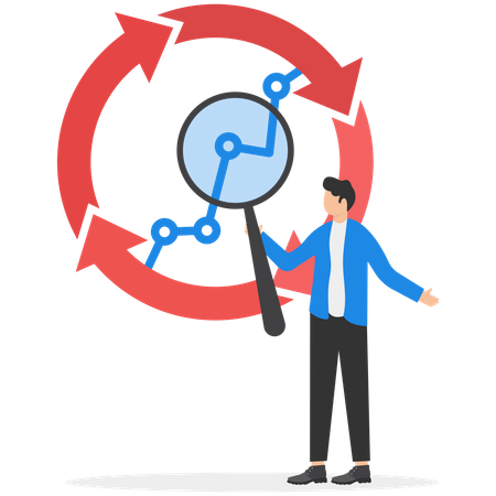 Businessman with magnifier on economic cycle diagram  Illustration