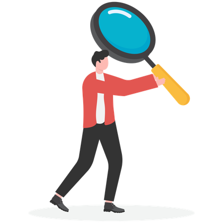 Businessman with magnifying glass to analyze himself  Illustration