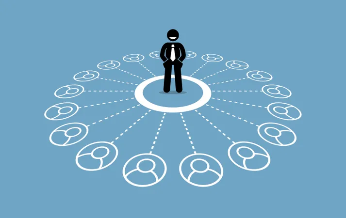 Businessman with many contacts and strong business network  Illustration