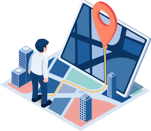 Businessman with Map and GPS Navigation  Illustration