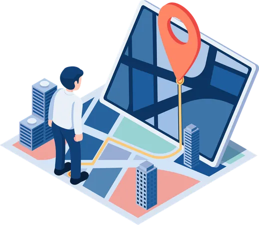 Businessman with Map and GPS Navigation  Illustration