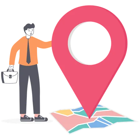 Businessman With Map Pointer Business Location Vector Illustration Flat Illustration