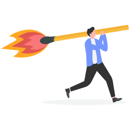 Businessman with matchstick  Illustration