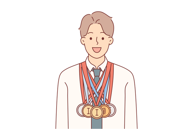 Businessman with medals for winning corporate competitions between company employees  Illustration