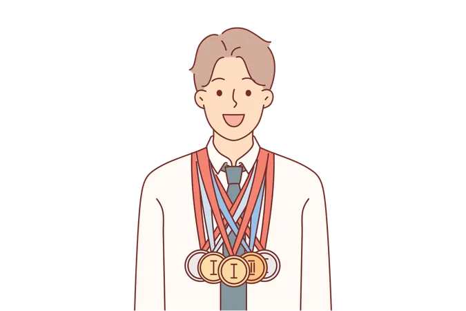 Businessman with medals for winning corporate competitions between company employees  Illustration