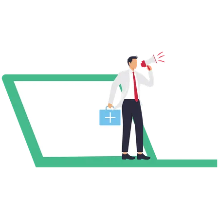 Businessman with medical box doing medical announcement  Illustration