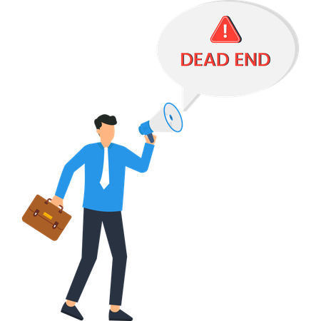 Businessman with Megaphone Announcing Dead End  Illustration