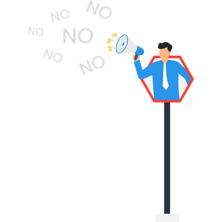 Businessman with Megaphone Saying No  of Rejection Negative Feedback  Illustration