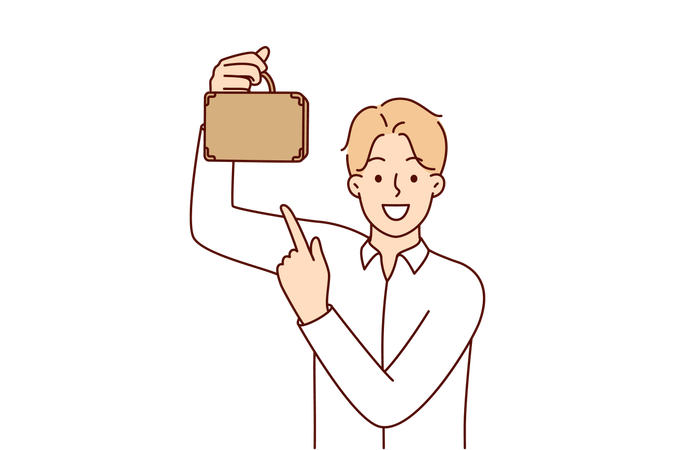 Businessman with miniature briefcase  일러스트레이션