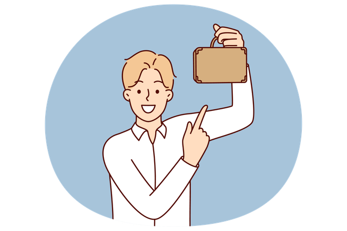 Businessman with miniature briefcase smiling for small business  Illustration