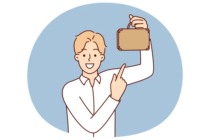 Businessman with miniature briefcase smiling for small business  Illustration