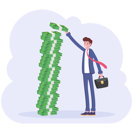 Businessman with money stack  Illustration