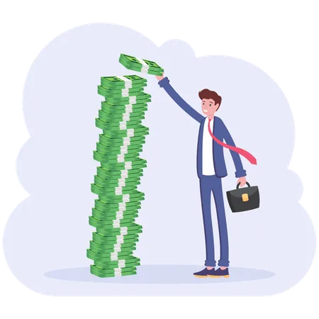 Businessman with money stack  Illustration