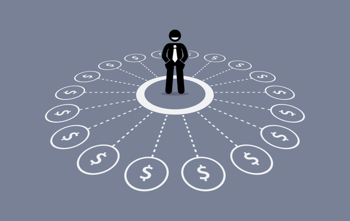 Businessman with multiple source of financial income Illustration