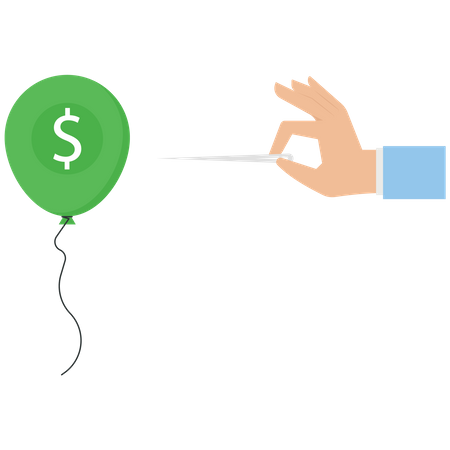 Businessman with needle pierces Us Dollar coin balloon  Illustration