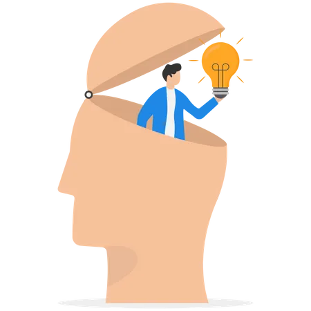 Businessman With New Illumination Lightbulb Idea Creativity To Create Different Business Idea Or Motivation And Innovation Think Outside The Box Modern Vector Illustration In Flat Style イラスト