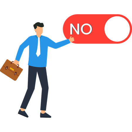 Businessman with 'NO' Button Decision-Making  Illustration