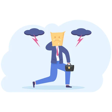Businessman With A Paper Bag With Sad Face On The Head Illustration Illustration