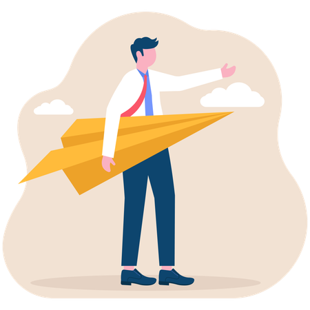 Businessman with paper plane  Illustration