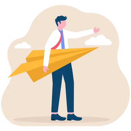 Businessman with paper plane  Illustration