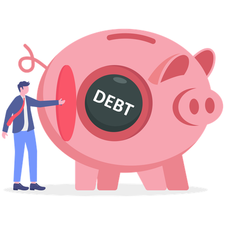 Businessman with Piggy Bank debt  Illustration