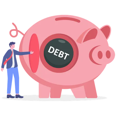 Businessman with Piggy Bank debt  Illustration