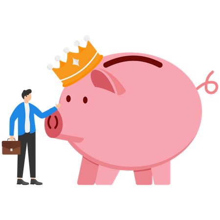 Businessman with piggy bank with gold crown  Illustration
