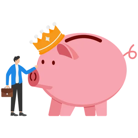 Businessman with piggy bank with gold crown  Illustration