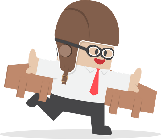 Businessman with pilot goggles and toy wings Illustration