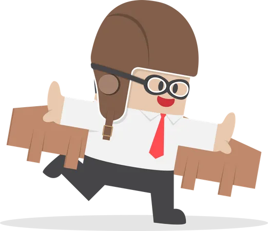 Businessman with pilot goggles and toy wings  Illustration