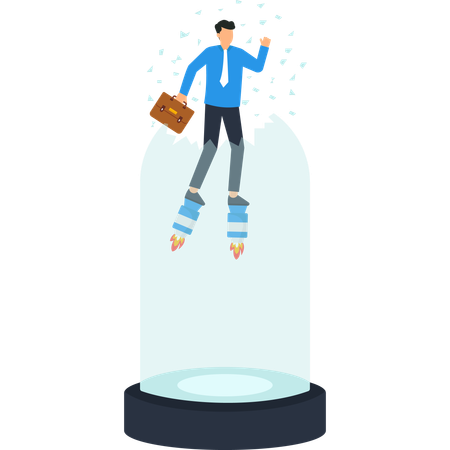 Businessman with Rocket Boots Soaring  Illustration