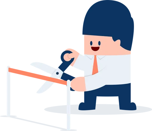 Businessman with scissors cutting a red ribbon  イラスト
