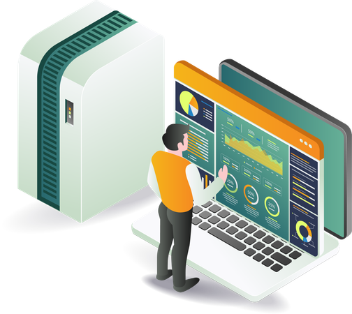 Businessman with server data analysis  Illustration