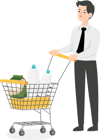 Businessman with shopping trolley Illustration