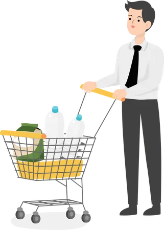 Businessman with shopping trolley  Illustration