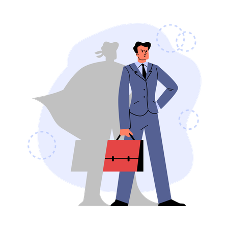 Businessman with silhouette of superman while showing vacancy for financial help  Illustration